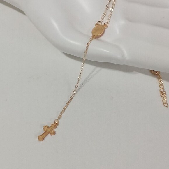 Women's Rosary Inspired Pendant Necklace Stainless Steel Gold - Picture 5 of 6